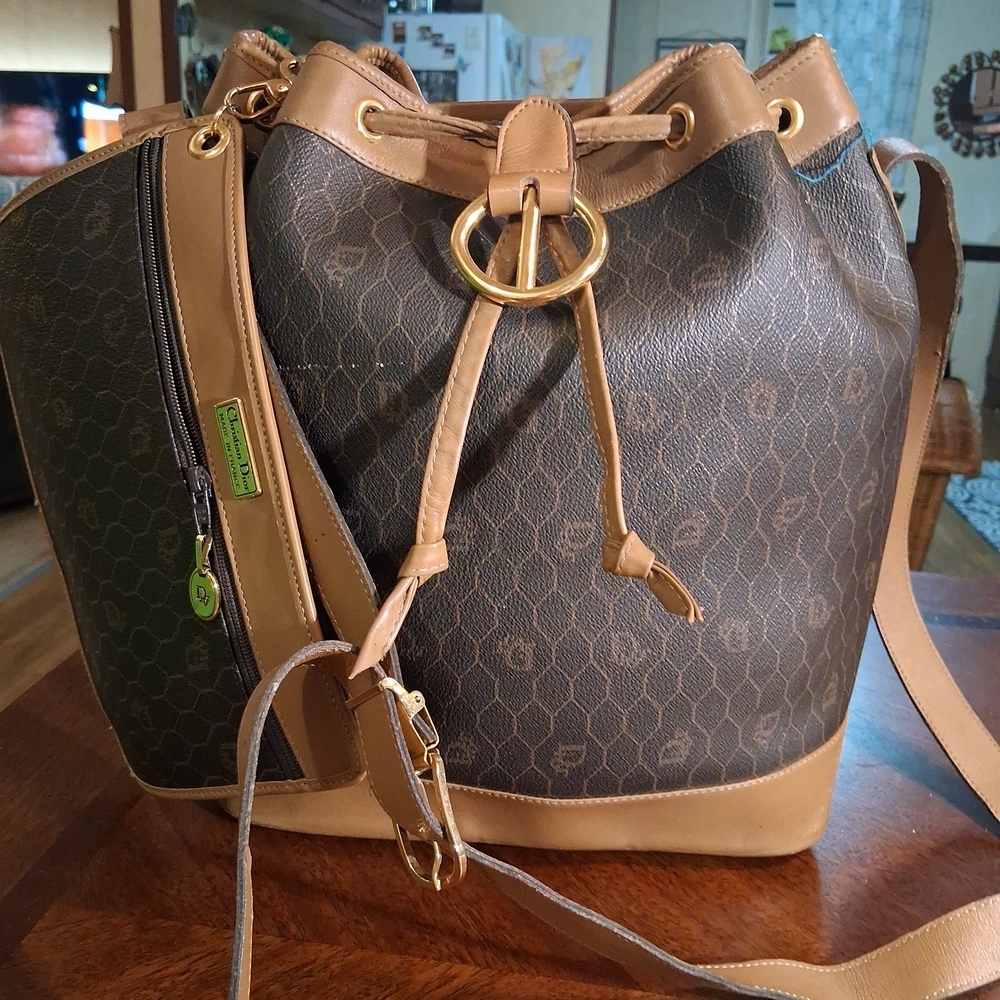 Dior Elegant Brown and Tan Designer Bucket Bag